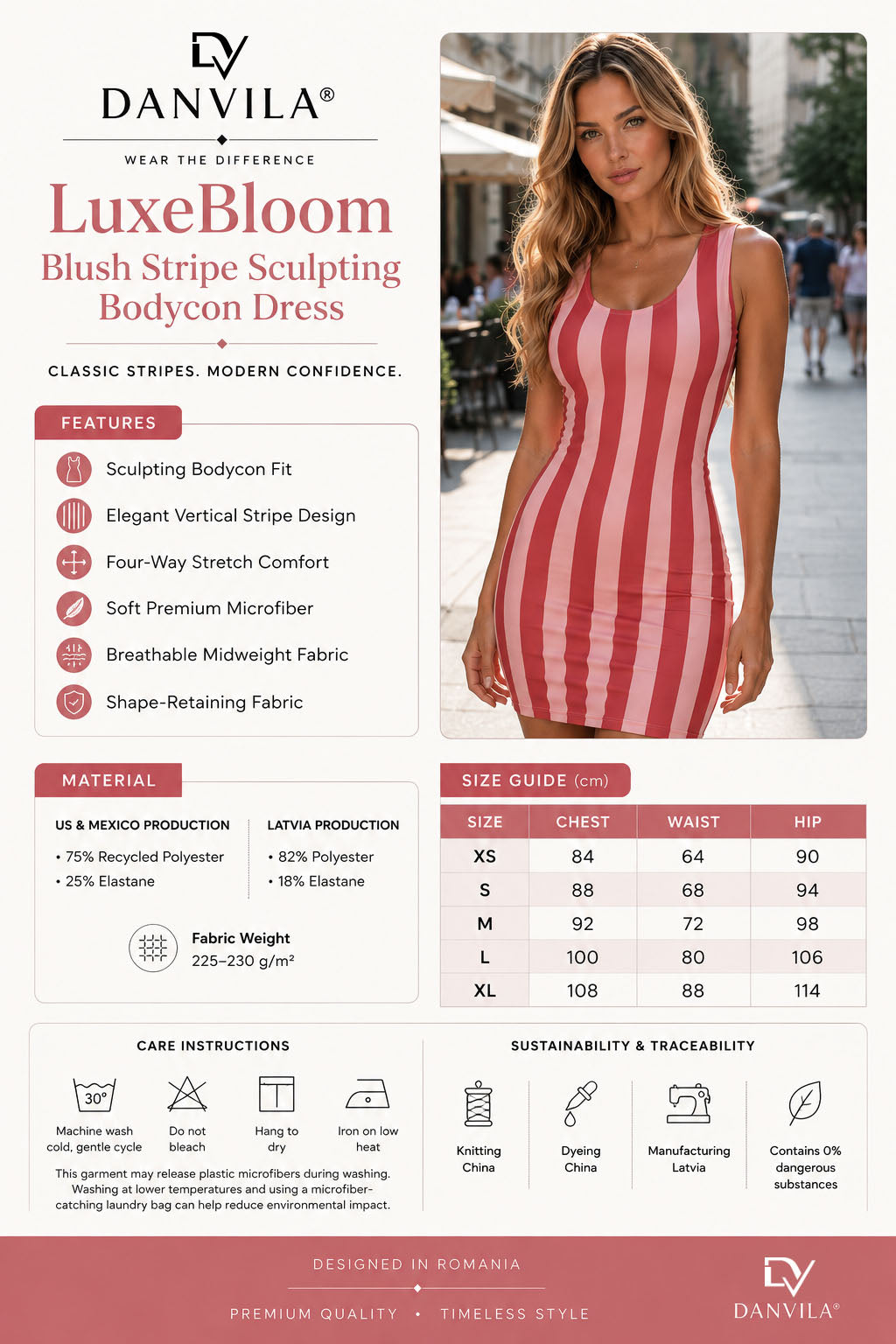 LuxeBloom Blush Stripe Sculpting Bodycon Dress